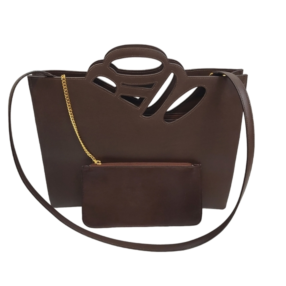 RODO Open Structued Briefcase Tote Bag With Removable Pouch Chocolate